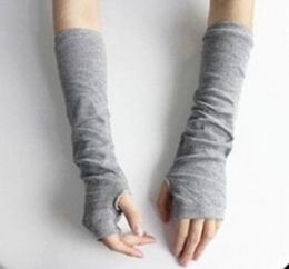 1 Pair Soft Stretchy Wrist Arm Hand Warmer Knitted Mittens Women Winter Long Fingerless Gloves Black Grey Coffee 1083054