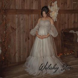 Party Dresses Elegant Bridal Maternity Tulle 2024 Women Off The Shoulder Sweet Prom Gown Po Shoot Long Evening Formal Dress
