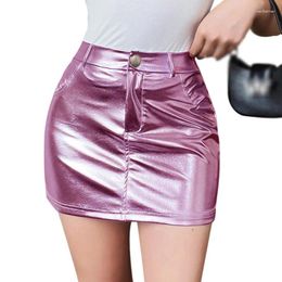 Skirts Women's PU Leather Split Hem Short Skirt High Waist Slim Fit Mini Bodycon Pencil