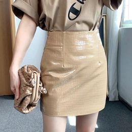 Skirts Genuine Leather Crocodile Grain Sheepskin Sexy Mini Skirt Women 2024 Spring South Korean Fashion High Waist Retro A-line
