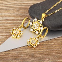 Necklace Earrings Set Nidin Shiny Luxury Zircon Flower For Women Creative Design Bridal Wedding Accessories Jewellery Gifts