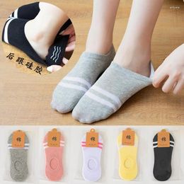 Women Socks Cotton Female Non-slip Silicone Short Low Cut Ankle Thin Summer Hosiery Girls Gift Solid Colour Striped Sox
