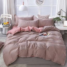 Bedding Sets 37Pink Plaid 4pcs Girl Boy Kid Bed Cover Set Duvet Adult Child Sheets And Pillowcases Comforter 2TJ-61009
