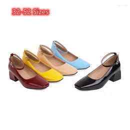 Dress Shoes Women's Back Contrast Slingback Black Square Heels Pumps Elegant Buckle Strap Patent Shiny Leather Wide Fitting 30cm 32-48