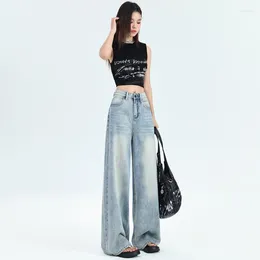 Women's Jeans Retro Blue Women High Waist American Street Style Wide Leg Pants 90s Vintage Design Straight Denim Trousers Baggy