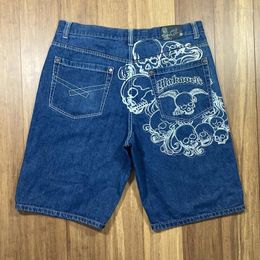 Men's Shorts Dark Gothic Skull Print Graphics Casual Blue Baggy Denim For Men Y2k Vintage High Street Hip-hop Trendy Sweatpants 2000s