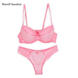 Bras Sets Nouvelle Seamless New Sexy Lace Bras Set BCDE Cup French Bow Underwear Brassiere and Panty Push Up Demi Lingerie For Womens Y240513