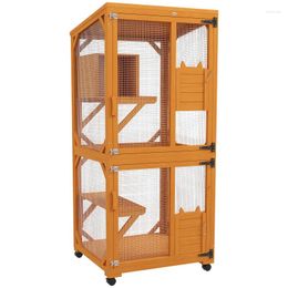 Cat Carriers Large House With High-Up Resting Box 71" Asphalt Roof Indoor & Outdoor Enclosure On Wheels For 1-3 Cats Orange