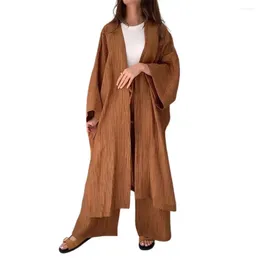 Women's Two Piece Pants Women Cardigan Suit Daily Coat Trousers Set Casual With Loose Pleated Top Wide Leg