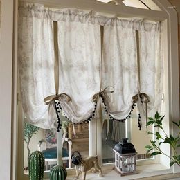Curtain Tie Up Valance Curtains Floral Printed Rod Pockets Adjustable Shade Farmhouse Window Treatments For Kitchen Living Room Bathroom