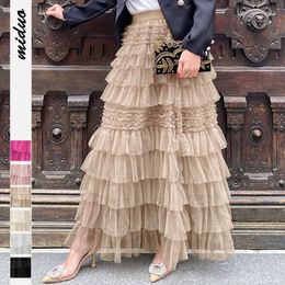 New women's high-end summer style British mesh cake fluffy solid color A-line half length skirt F51447
