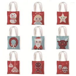 Storage Bags Merry Christmas Women Shopper Canvas Tote Bag Santa Claus Snowman Large Capacity Shoulder