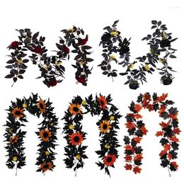 Decorative Flowers Artificial Pumpkin Garland Black Vine Fall Wreath Fireplace Table Decor Thanksgiving Christmas Halloween Wall