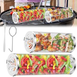 Round Rotisserie Basket BBQ Stainless Steel Mesh Barbecue Rack Washable Grill Oven Camping Picnic Cookware for Grilling Vegetabl 240513