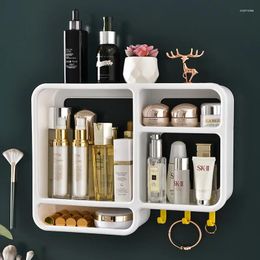Storage Boxes Wall Mounted Makeup Shampoo Box Free Punching Dust-proof Bathroom Cosmetic Rack Organiser Skincare Containers