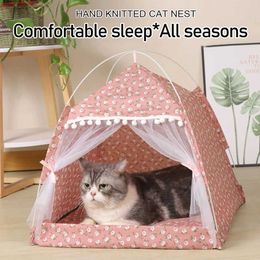 Cat Beds Furniture Foldable Pet Dog Tent House Portable Cute Pattern Soft Cushion Hard Cat Cage Pet Puppy Dog Kennel Tent Pet Supplies