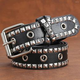 Belts Women Men Punk Belt With Genuine Leather Letter Button Head For Jeans Decorative High Grade