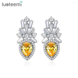 Stud Earrings LUOTEEMI Luxury White Gold Colour Small Water Drop Yellow Zirconia Stone Women Jewellery Friend Birthday Gift