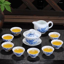 Teaware Sets Ceramic Tea Cups White Porcelain Blue And Covered With Household Leisure