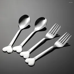 Dinnerware Sets Love Fork Spoon Stainless Steel Spoons Eating Mini Utensils Multi-function Appetiser Salad