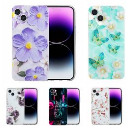 Flower Soft TPU Cases For Iphone 15 Plus 14 Pro Max 6 7 8 Iphone15 Redmi 13C 4G A3 Fashion Luxury Butterfly Cat Animal Cute Lovely Purple Floral Mobile Phone Back Cover