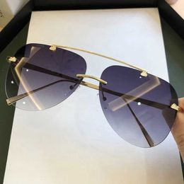 Sunglasses Gradient Rimless Alloy Aviation Pilot Sunglasses for Men 2024 Brand Sun Glasses Female Metal Oval Shades Black Brown Y240513