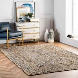 Carpets Jute Rug Denim Natural Carpet Braided 90x360CM Reversible Modern Rustic Look Rugs For Home Living Room Decor
