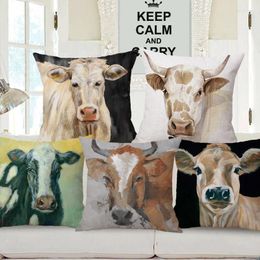 Pillow Oil Painting Pretty White Cow Colorful Bulls Print Cover Home Decorative Sofa Throw Case