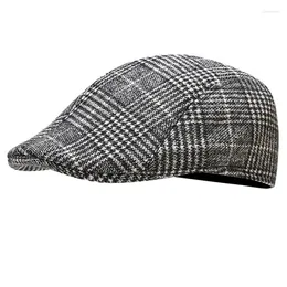 Berets Vintage Unisex British Style Plaid Hat Sboy Gentleman Hats Driving Cabbie Autumn Winter Warm Wool Cap Men Women
