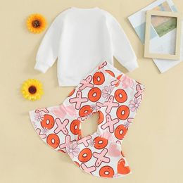 Clothing Sets Toddler Girls Autumn Pants White Long Sleeve Crewneck Sweatshirt Floral Donut Print Flared