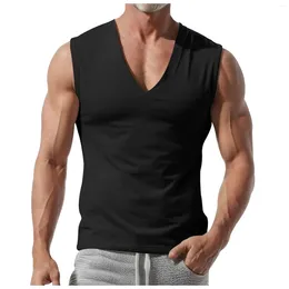 Men's Tank Tops Men V Neck Sleeveless T-Shirt Sports Gym Fitness Vest Man Bodybuilding Tshirts Summer Male Simple Casual Style