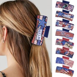 Independence Day Hairpin Flag Printed Hair Claws Red White And Blue Hair Clips for Girl Women Fashion Delicate Hair Accessories