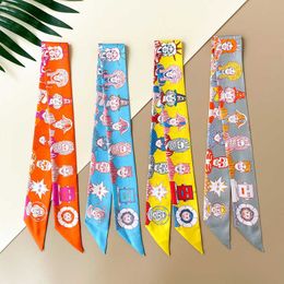 Scarf Designer Scarves Machine character avatar bag scarf tie bag ribbon real silk small long strip thin and narrow diagonal double-sided ribbon twist Womsan scarve