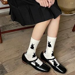 Women Socks Cartoon Print Kawaii College Style School Students Black White Vintage Harajuku Sweet Girls Cute