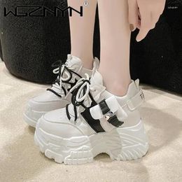 Casual Shoes 9.5CM Women Leather Sneakers 2024 Autumn Winter Lace Up High Platform Thick Sole Sports Walking Dad Woman