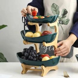 Plates Three Layer Fruit Kitchen Table Dinnerware Candy Cake Trays Wooden Tableware Dishes Stand Salad Bowl