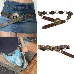 Belts Round Disc Vintage Retro Y2K PU Western Style Exaggerated Hollow Belt Women