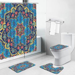 Shower Curtains Floral Mandala Flower Bohemian Bathroom Curtain Toilet Cover Bath Mat Non-Slip Rug Set For Bathtub Decor