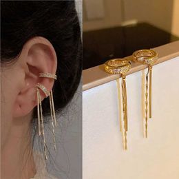 Stud Crystal tassel ear clip earrings suitable for women unperforated cuffs shiny rhinestone chain fake cardboard box perforated Jewellery J240513