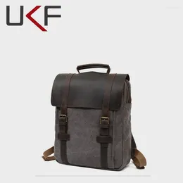 Backpack UKF Mochila Fashion Leather Canvas Men School Bag Military Women Rucksack Male Knapsack Pack