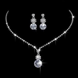 Earrings Necklace Classic Elegant Crystal Bridal Jewelry Set with Shining Water Diamonds Fashion Wedding Dress Banquet Womens Necklace Earring Set XW