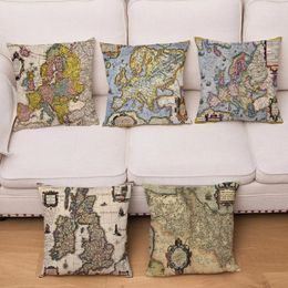 Pillow Super Soft Short Plush Cover Vintage Old Map Print Covers 45 Square Throw Pillows Cases Home Decor Pillowcase