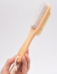 2 in 1 Sided Natural Bristles Brush Scrubber Wooden SPA Shower Brush Bath Body Massage Brushes Back Easy Clean Brushes Foot Files 1716170