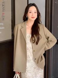 Women's Suits LANMREM Metal Button Blazer For Women Notched Long Sleeves Solid Colour Back Split Coat Fashion 2024 Clothing 2Z1347
