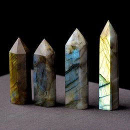 Natural elongated lime moonstone hexagonal prism rough stone art ornaments Ability Quartz Pillar Mineral Healing wands Reiki Raw Energy Xwvq