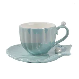 Cups Saucers Japanese Ceramic Coffee Saucer Set Pearl Shell Afternoon Cup Mate Eco Friendly Tazas De Cafe LH50BD