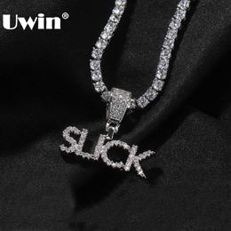 Tennis UWIN Customised Mini Letter Necklace with Heart Frame Name Personalised Pendant with Tennis Chain Iced CZ Fashion Hip Hop Jewellery d240514