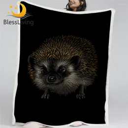 Blankets BlessLiving Hedgehog Bed Blanket Covert Animal Sherpa Cute 3d Printed Fluffy Comfortable Cobertor Dropship 1pc