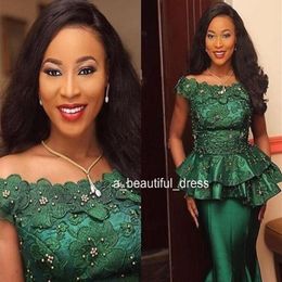 Nigerian Style Lace Formal Evening Dresses Turkey 3D Flora Appliques Beaded Emerald Green Special Occasion Dresses Prom Party Wear PD55 283i