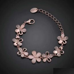 Chain Charming 18K Rose Gold Plated Womens Pink Cat Eye Protein Stone Flower Bracelet Q240401 Drop Delivery Dhfsh